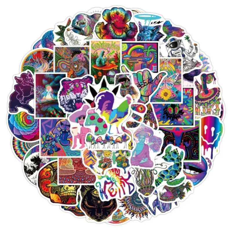 

10/30/50pcs Colour Clash Waterproof Graffiti Stickers for Mobile Phones Helmets Kaleidoscope Pattern Colour Impact Decoration