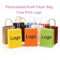 (100 pieces/lot) Customized Print Logo Kraft Paper Bag Recyclable Shopping Package Business Wedding Favors Gifts For Guests GB04