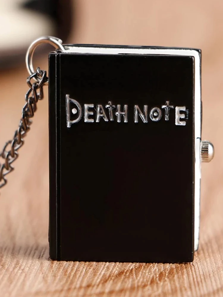 Japanese Death Note Shape Black Suqare Quartz Pocket Watch For Men Small Little Necklace Children Deathnote Pocket Watch