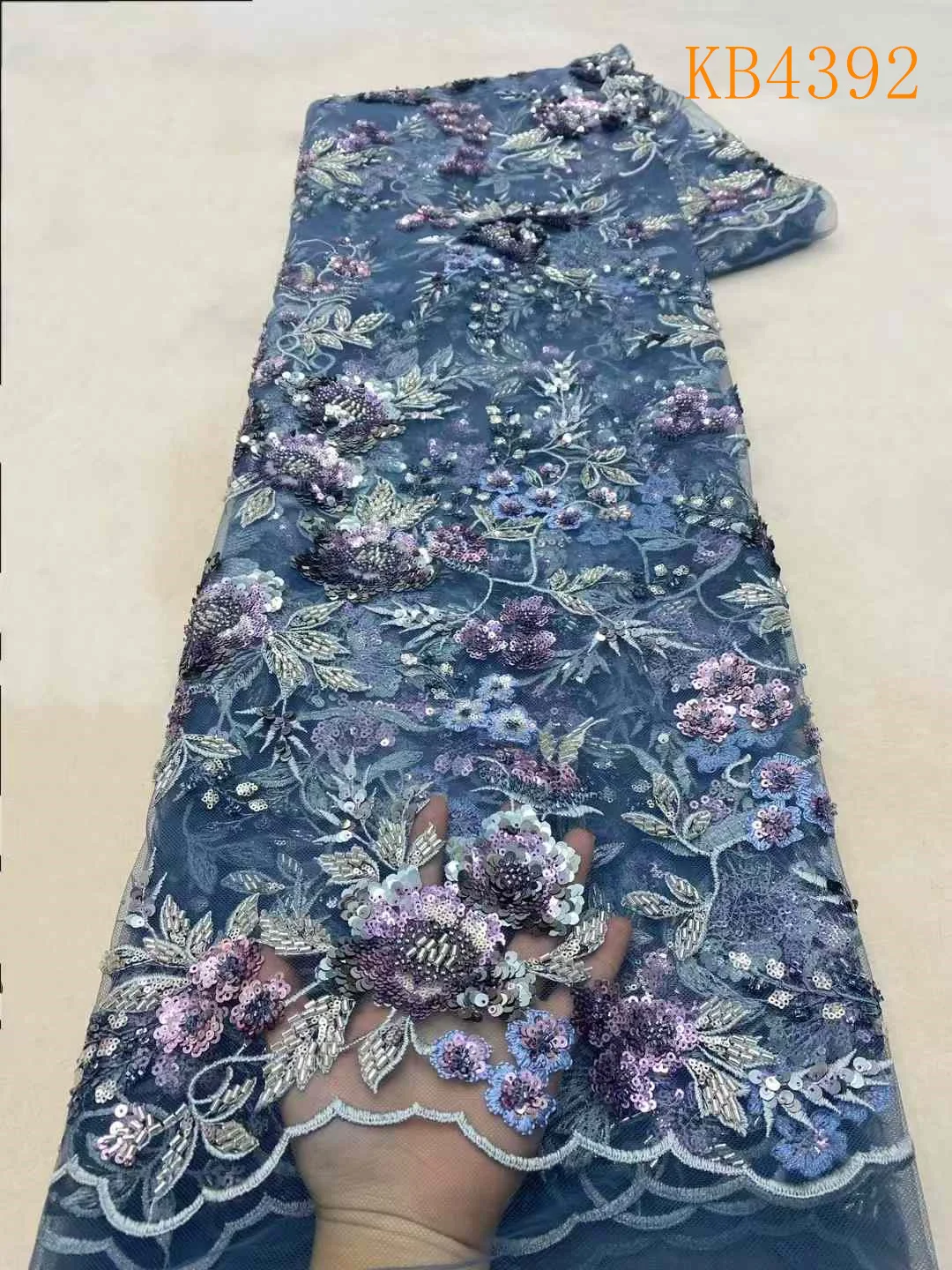 2024 Африканская розовая кружевная ткань с бисером для вышивания зелеными