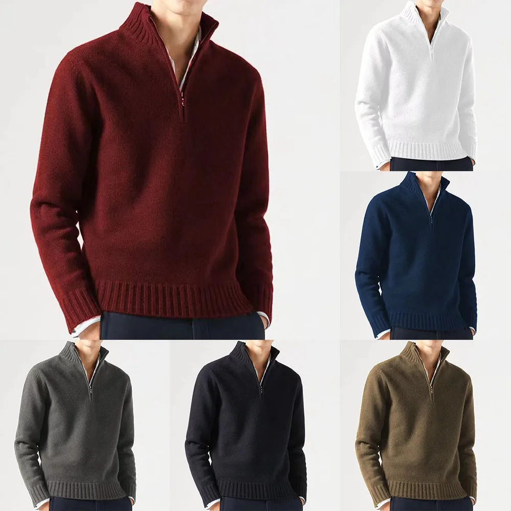 

Зимний мужской флисовый плотный свитер, теплый пуловер на молнии с воротником-стойкой, качественные мужские приталенные вязаные шерстяные свитера на осень и зиму