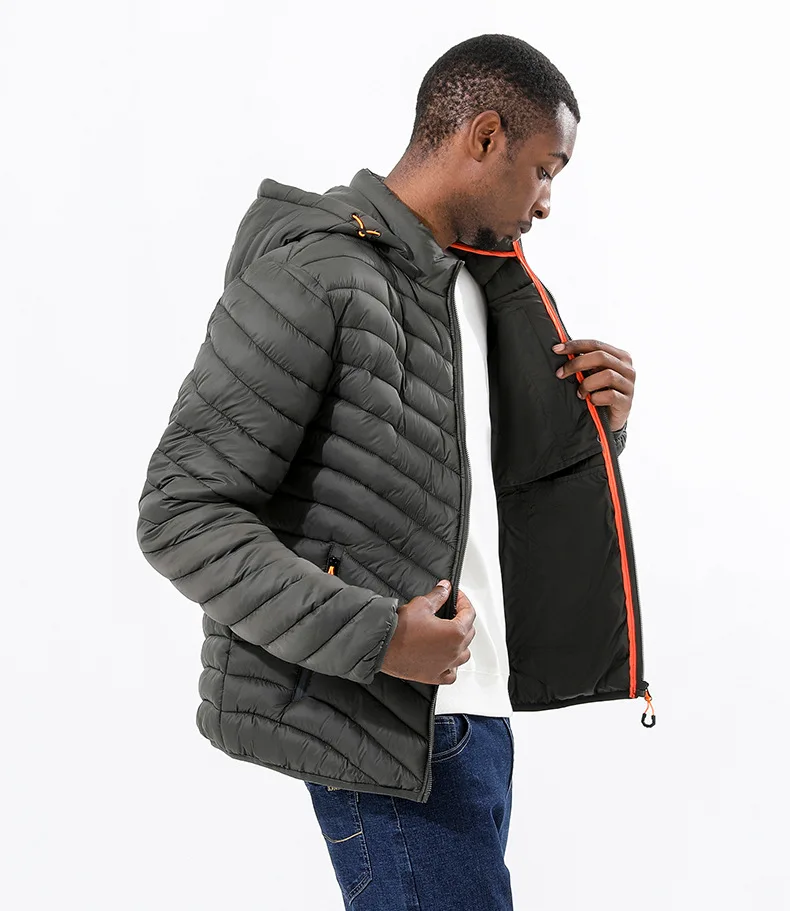 Men's Down Cotton Coat With Hooded Jacket Waterproof Warm Outwear