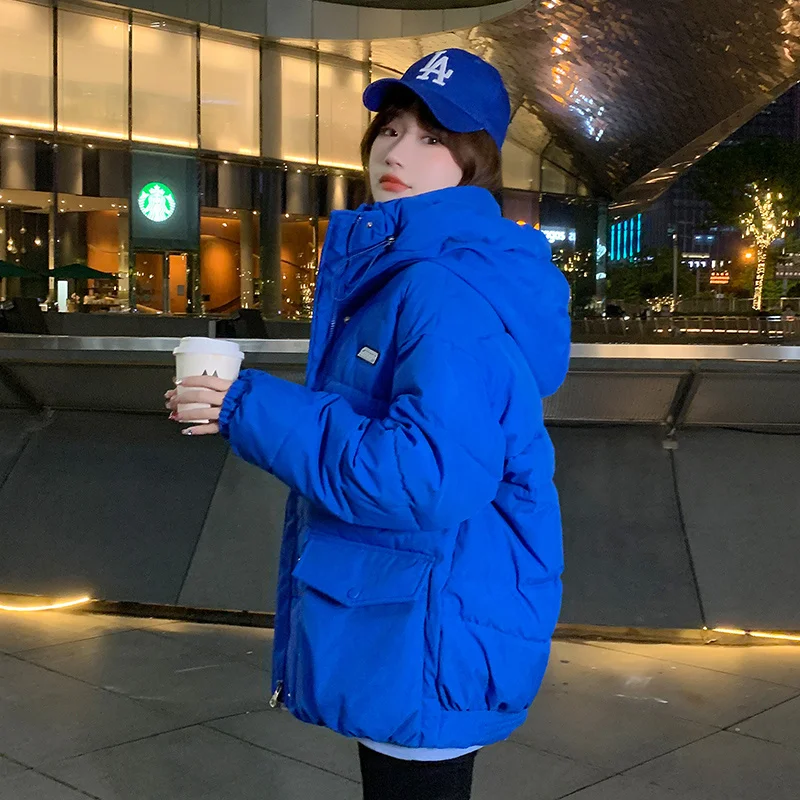 

Thickened Blue Bread Coat Short Down Cotton Coat Female Korean Version Loose Autumn Women's Winter Jackets Coats 2022 Woman New