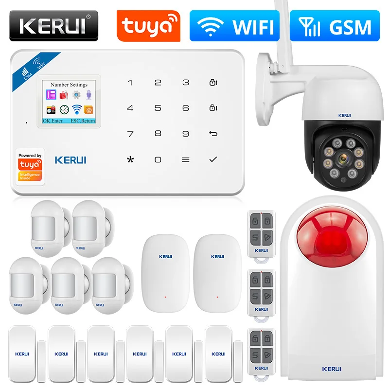 

KERUI W181 сигнализация WIFI GSM гаражная сигнализация Система Tuya умный датчик движения датчик двери окна IP камера мигающая сирена