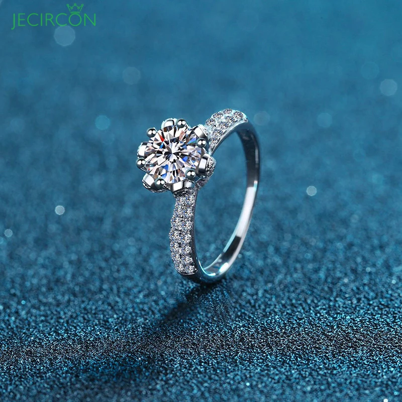

JECIRCON 1 Carat D Color Moissanite Ring for Women 925 Sterling Silver Ice Queen Engagement Wedding Band Fine Jewelry Wholesale