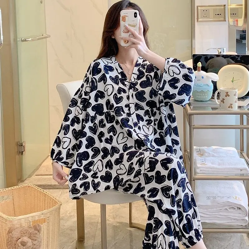 

Xiaoxiangfeng cardigan cotton silk pajamas women spring and autumn thin princess style home clothes girls cotton silk large suit