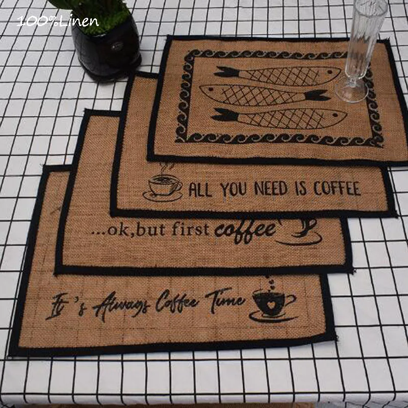 

NEW ins braid linen tassels Printed table place mat pad Cloth Coffee tea placemat cup Christmas party coaster dish doily