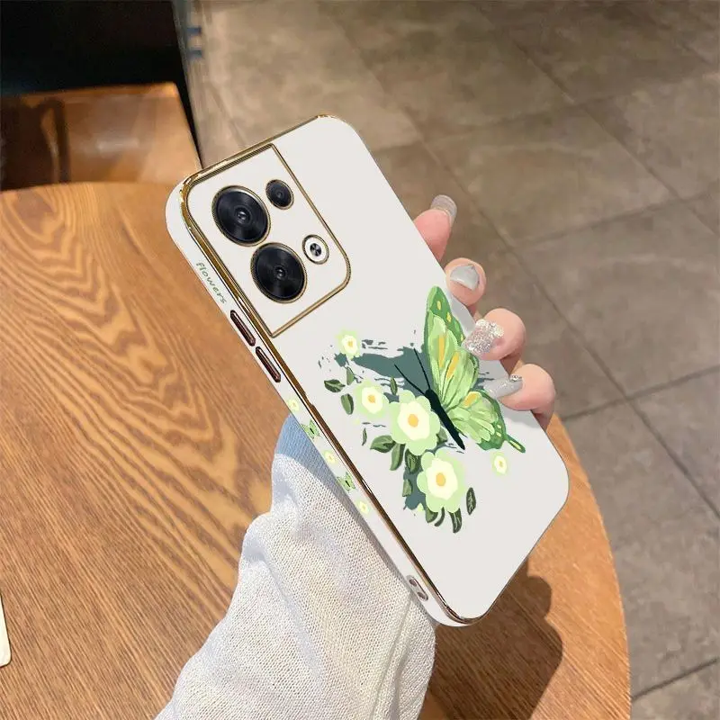Patterned Butterflies Luxury Plating Phone Case For OPPO Reno 8 8T 8 Pro 7 7Z 6 5 F19 F9 F9 Pro Cover
