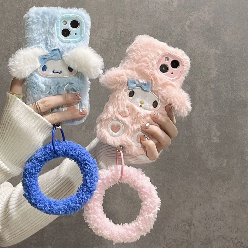 

Милый Sanrio Cinnamoroll плюшевый браслет чехол для телефона Iphone 11 12 13 14 Pro Max Plus SE 2020 Y2k девочка мультфильм
