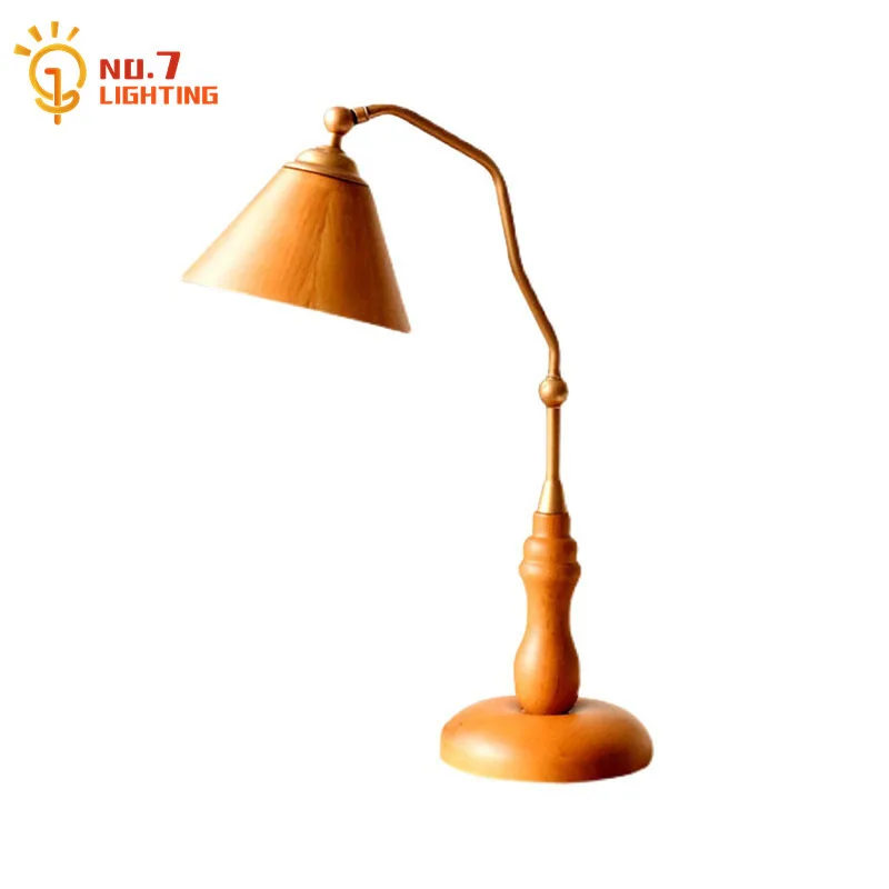 

Китайская винтажная деревянная настольная лампа в стиле ретро, светодиодсветодиодный лампа E27, простые промышленные регулируемые настольн...
