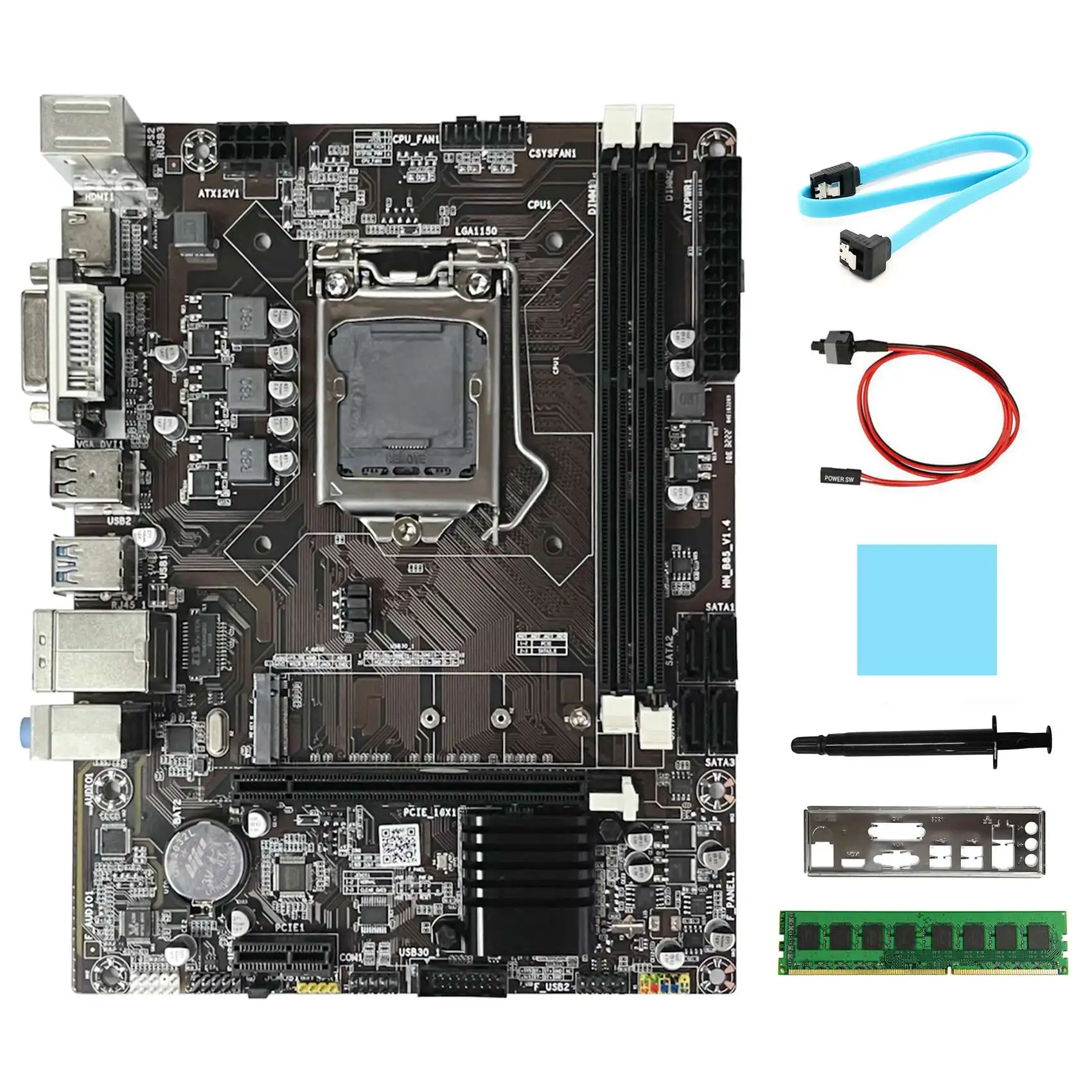 

B85 Motherboard+DDR3 4GB 1600Mhz RAM+SATA Cable+Switch Cable+Baffle+Thermal Grease LGA1150 DDR3 for 4Th I7 I5 I3 CPU