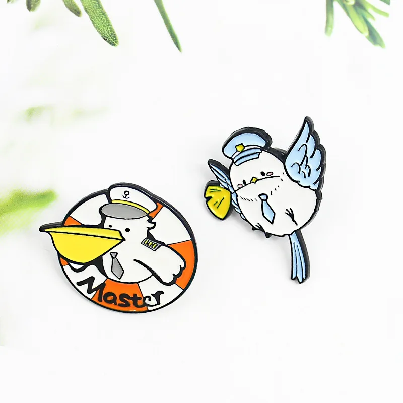 Булавки с лацканами мультяшные летающие голуби листьями броши эмалированная