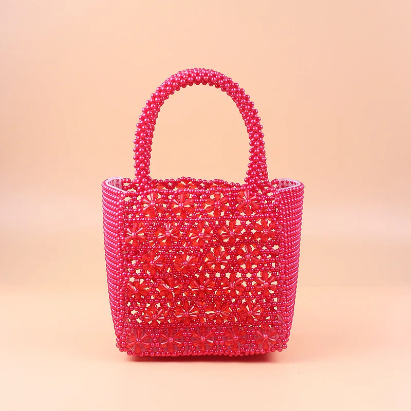 New pearl color transparent flower-shaped heavy industry large-capacity handbag hand-beaded highlight women |