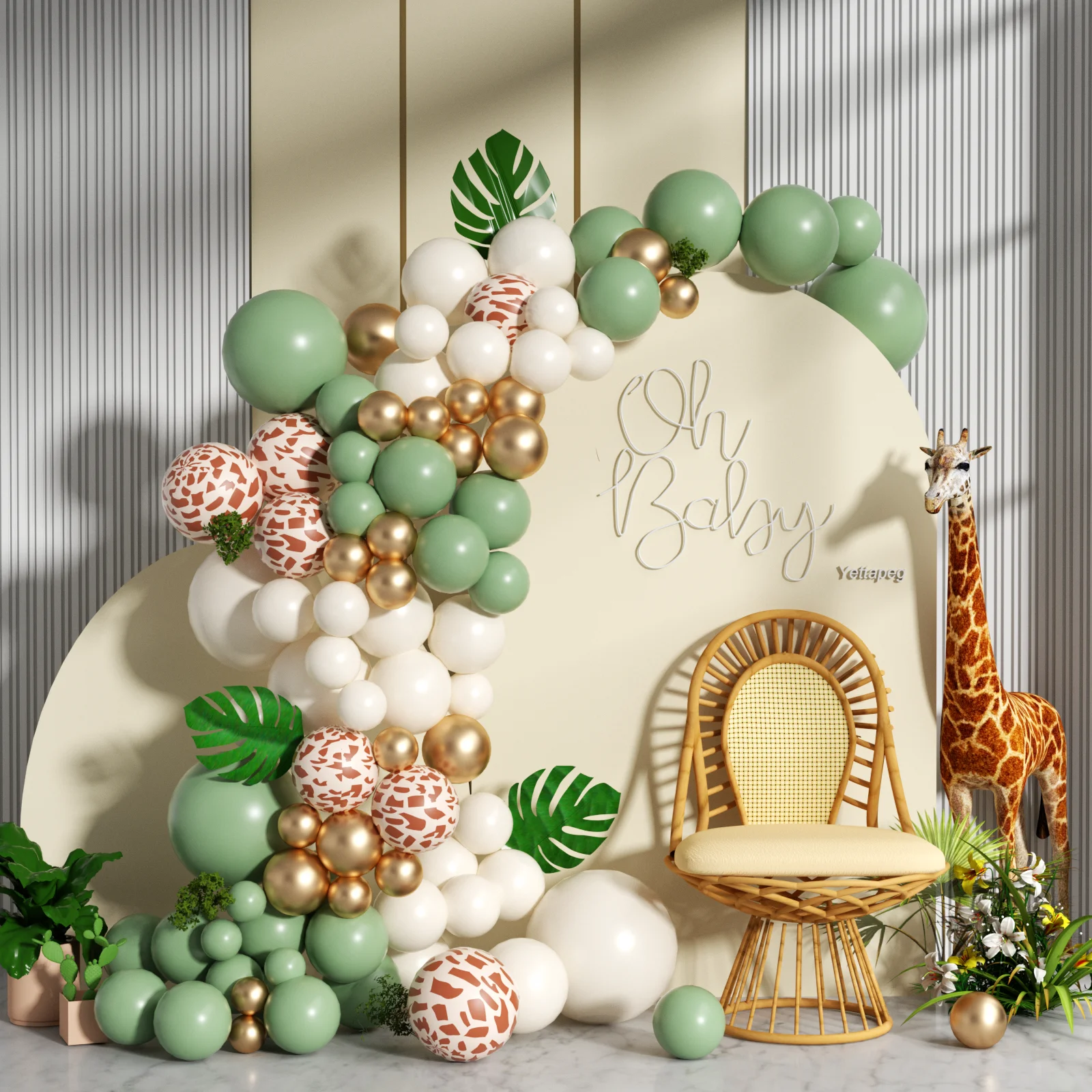 

116/137pcs Jungle Birthday Party Giraffe Latex Print Balloon Chain Garland Baby Shower Decor Baby Pink Sage Green Balloon Arch