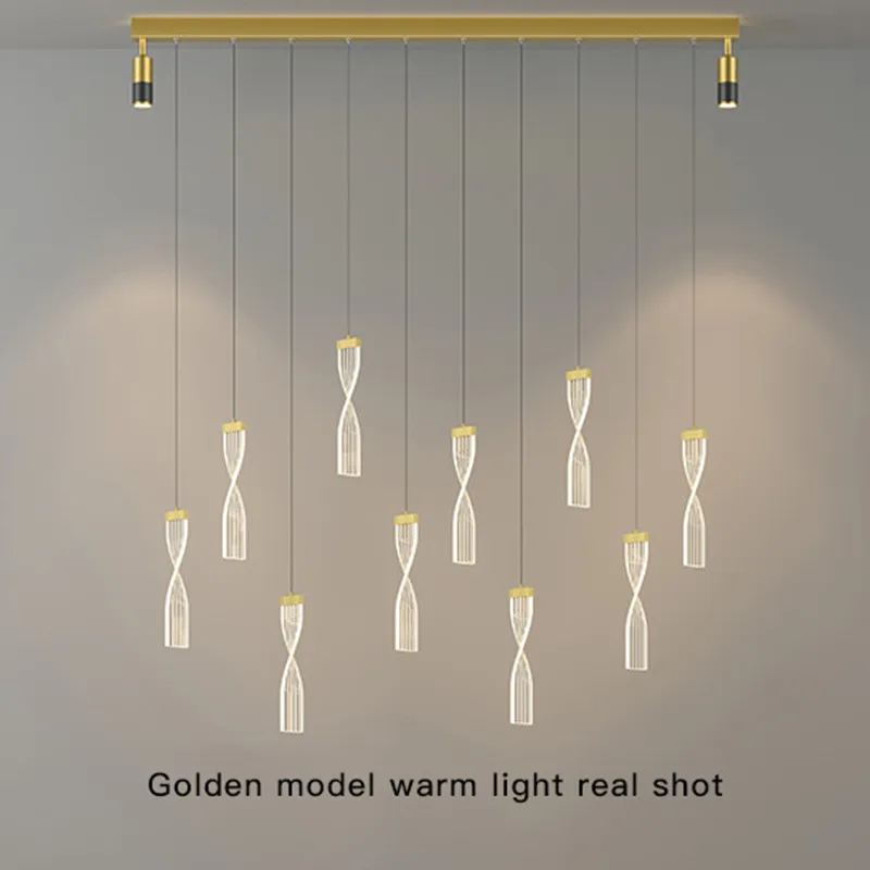 

Modern Led Ceiling Chandelier For Kitchen Decoration Long Strip Pendant Lights Bar Dinning Room Hanging Lamp With Spotlight Gold