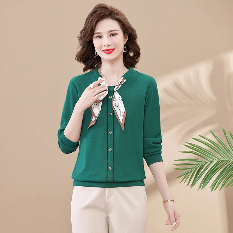 

2022 Spring Women Knit Sweater Bow Jacket Middle Aged Mother Pullover Sweater Casual Tops Female Coat Women's Clothing Shirt