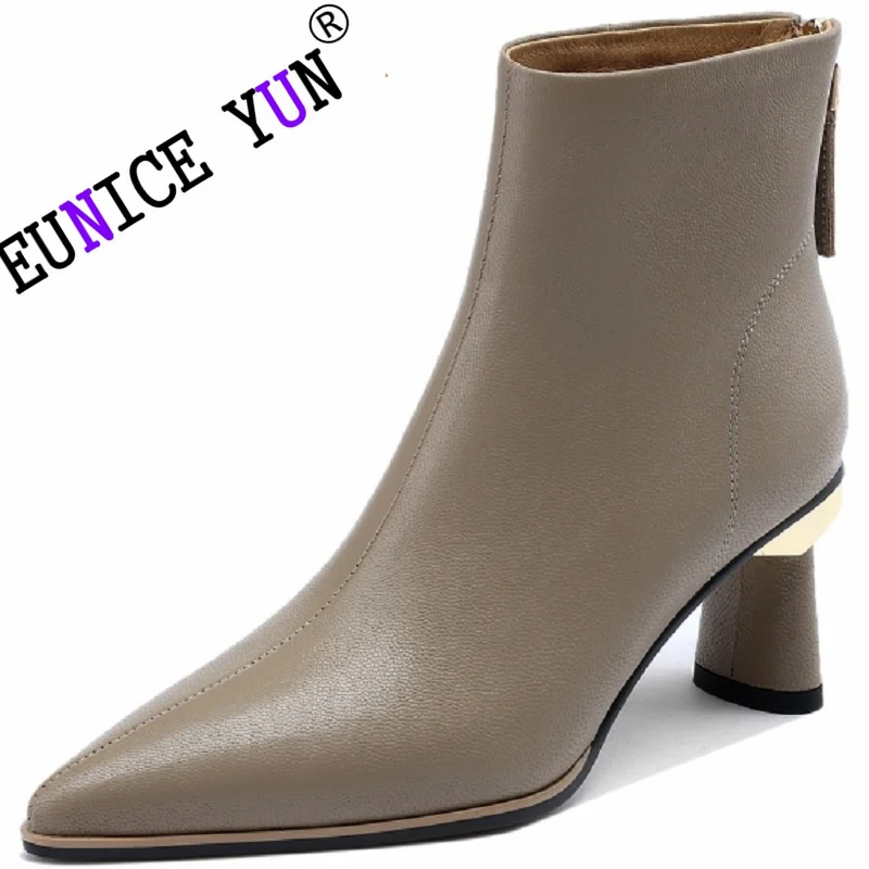 

[EUNICE yun】брендовая обувь из натуральной кожи с острым носком на высоком каблуке, шикарный дизайн, лаконичная зимняя и весенняя обувь, под платье, теплые свадебные ботильоны