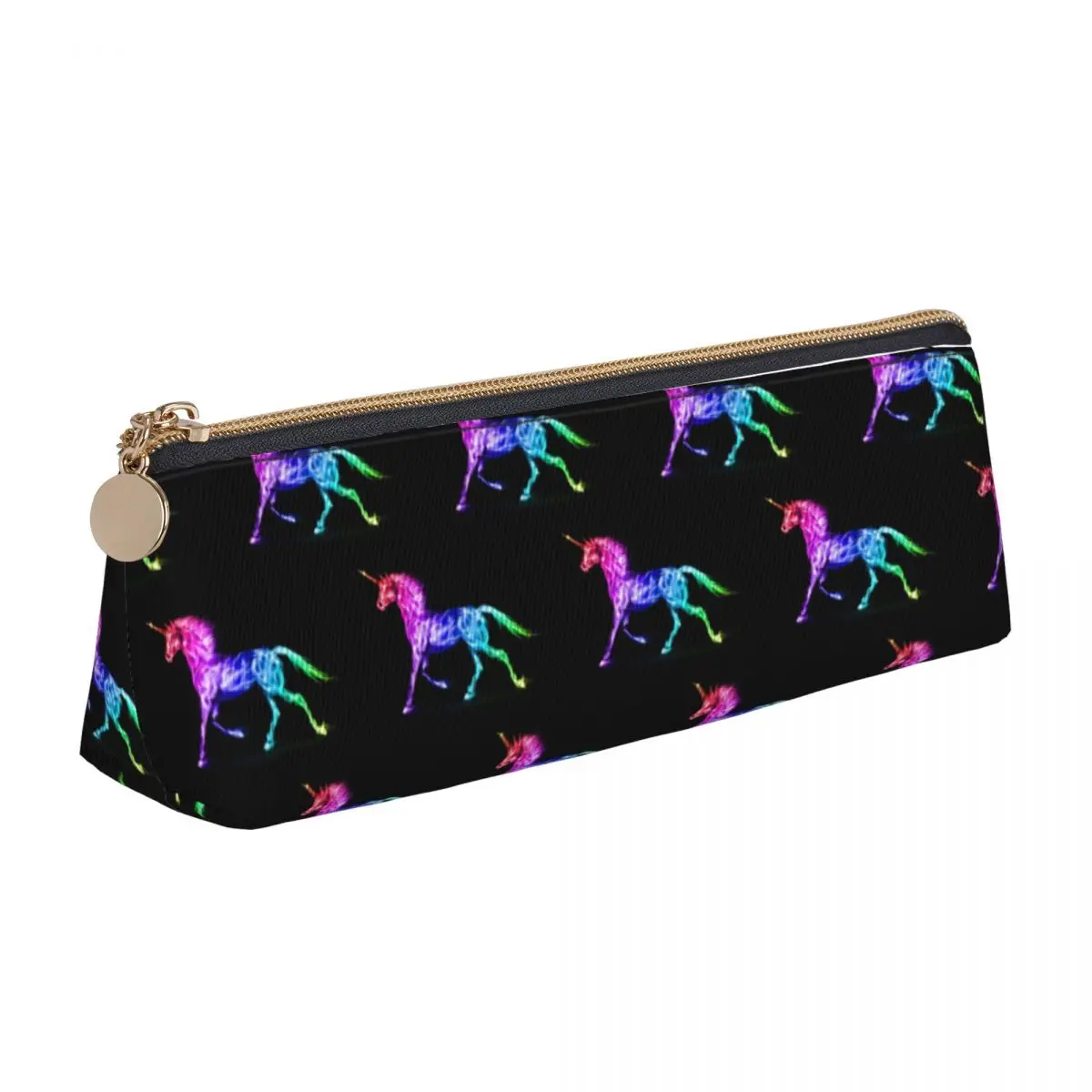 

Colorful Unicorn Leather Pencil Case Fantasy Pretty School Girls Boys Zipper Pencil Box Retro Print Triangle Pen Pouch