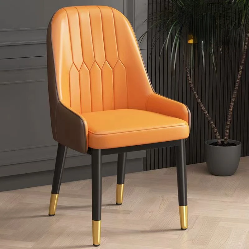 

Modern Nordic Dining Chair Leather Orange Office Beauty Salon Chair Metal Hotel Kitchen Sedie Cucina Kitchen Furniture A2