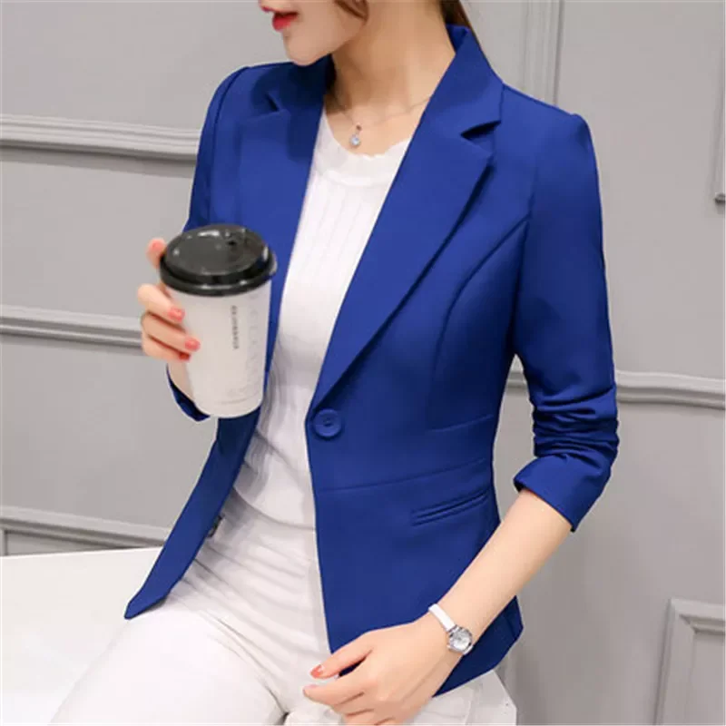 

Женский приталенный офисный Блейзер, повседневный синий пиджак с отложным воротником и длинным рукавом, верхняя одежда, ZZ220, 2022