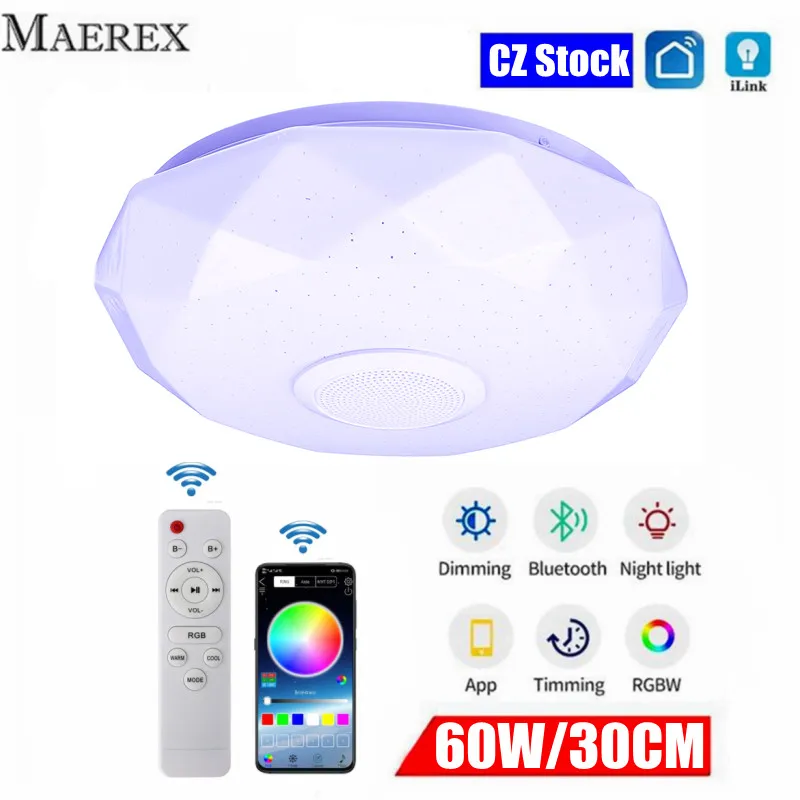 

60W LED Ceiling Light RGB Dimmable Acrylic Music Lamp bluetooth With Remote Control Light Fixture Modern Home Decoration 220V