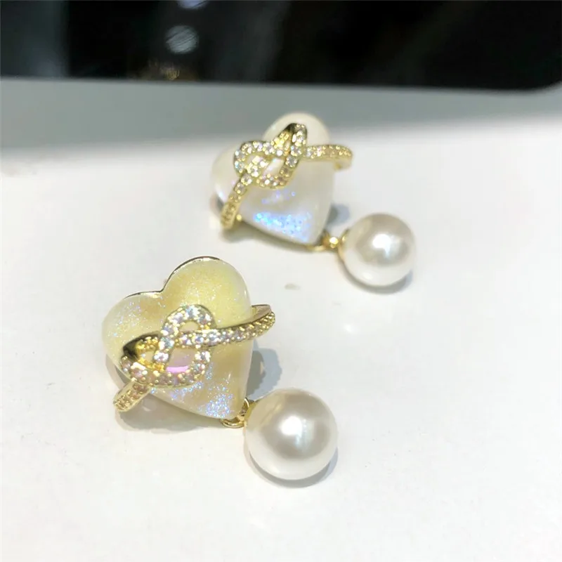 

Fashion Pearl Knot Love Heart Drop Earrings For Women Korean Style 2022 New Delicate Earings Jewelry Wholesale