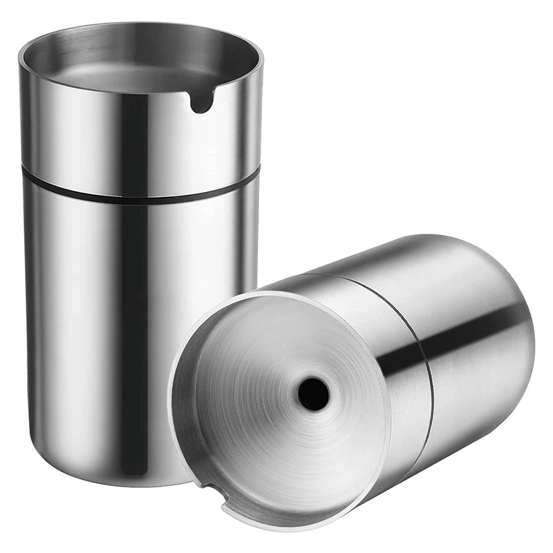 

Car Ashtray With Lid 2 Pieces Stainless Steel Ashtrays Automatically Extinguished Cup Holder Ashtray Windproof Ash Tray