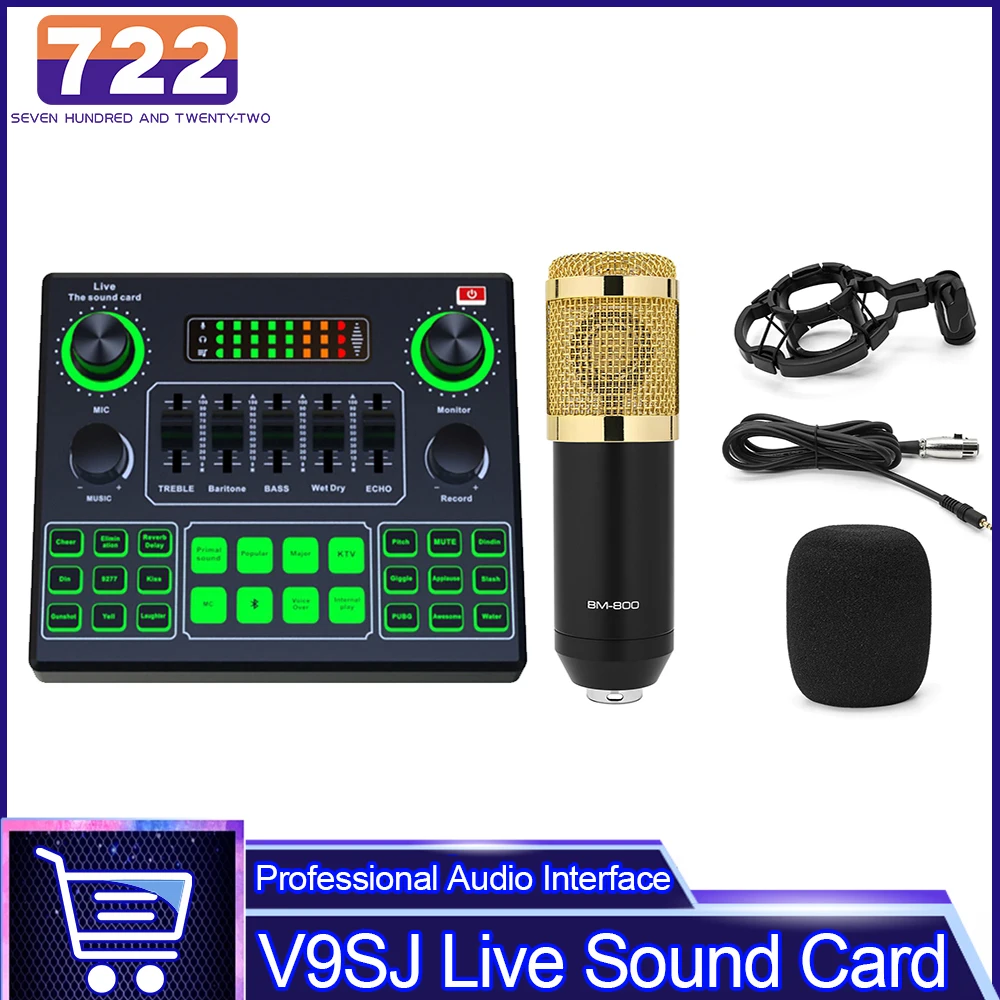 

V9SJ Audio Mixer Microphone Sound Card Mixing Live Voice Webcast Personal Entertainment Streamer Broadcast Recording Sound Card