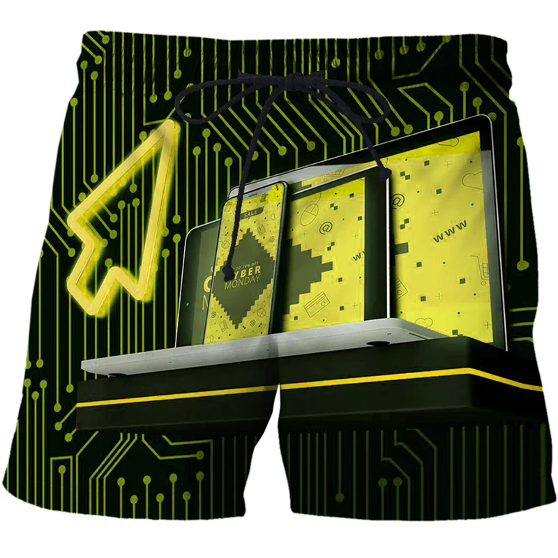 2022 Men Casual Beach Short Casual 3D Printed Shorts Man AI technology pattern Beach Pants Quick Dry Street Pant Men's Clothing