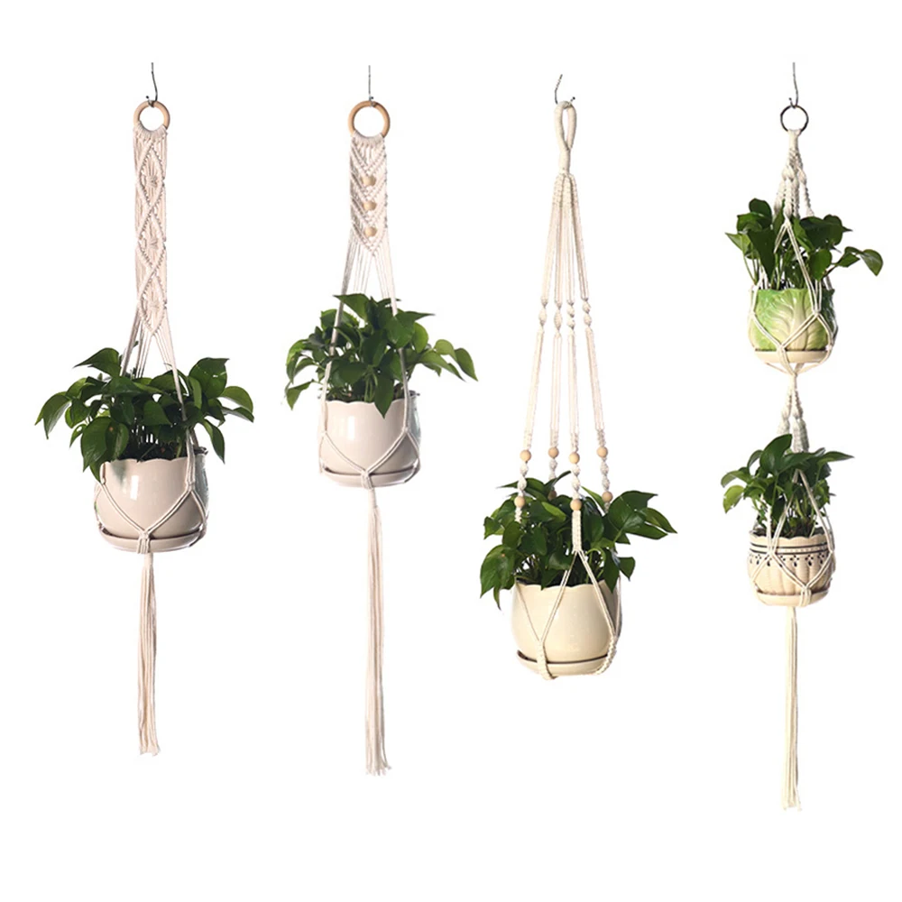 

Macrame Plant Hangers Handmade Cotton Rope Hanging Plant Pot Baskets Balcony Courtyard Garden Indoor Outdoor Boho Home Decor#1