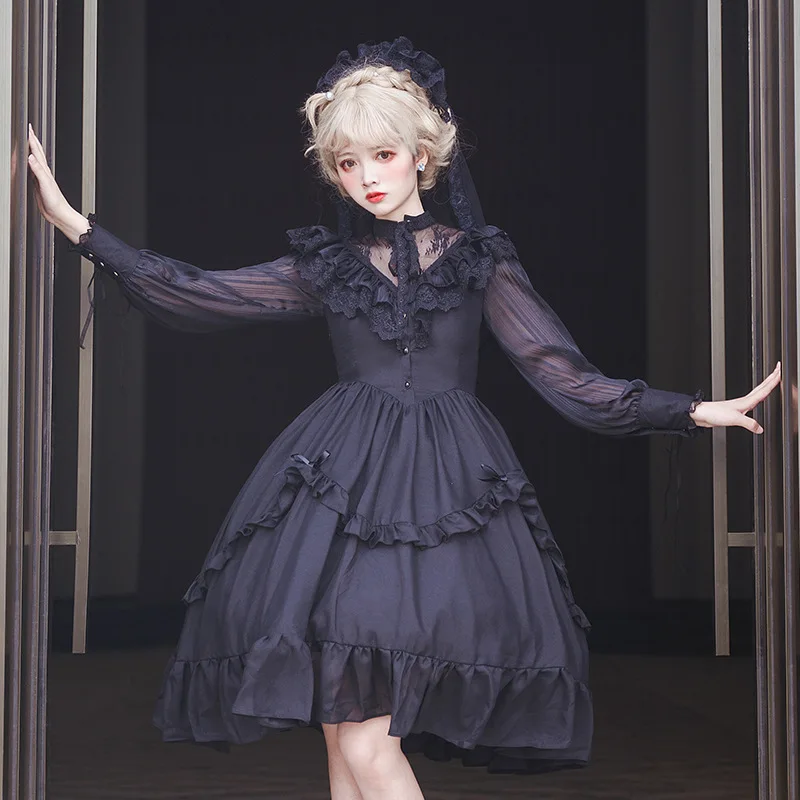 

Sweet Patchwork Lace Perspective Punk Dress Sexy Lolita Dress Elegant Fairy Princess Costume Dress Medieval Court Style Clothes