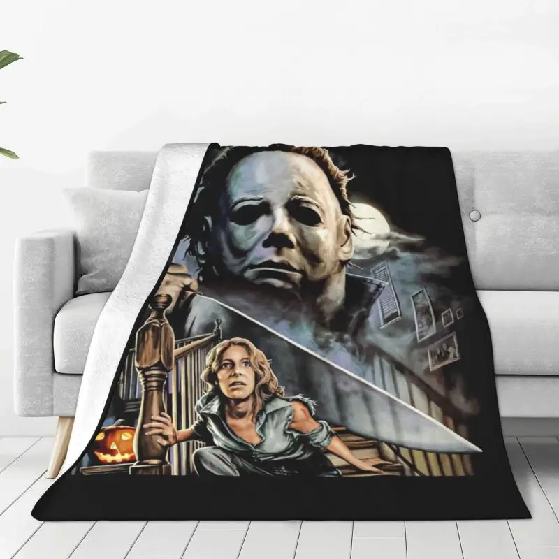 

Michael Myers Knives Halloween Scary Movie Blankets Comfortable Soft Flannel Autumn Throw Blanket for Couch Outdoor Bed