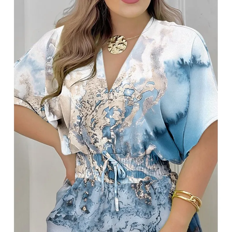 Летний женский комбинезон с v-образным вырезом праздничный пляжный свободный