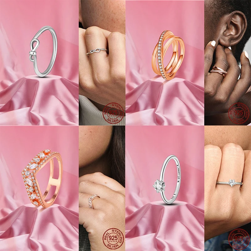 

2022 New 925 Sterling Silver Charm Rings Infinite Flower Princess Crown Lucky Heart Fashion Shine Free Shopping For Women Gift