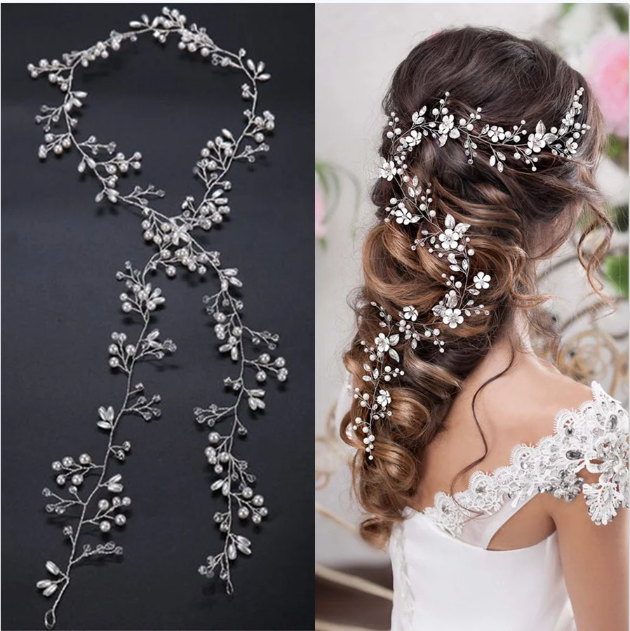 

New Vintage Leaves and Floral Bridal Headband Bohemian Headpiece Crystal Pearl Hair Vine Flower Halo Wedding Hair Accessories