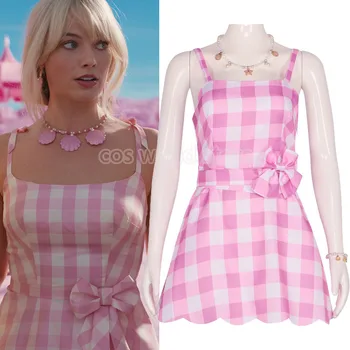 Barbie Movie Cosplay Costume - Pink Plaid Slip Sleeveless Dress