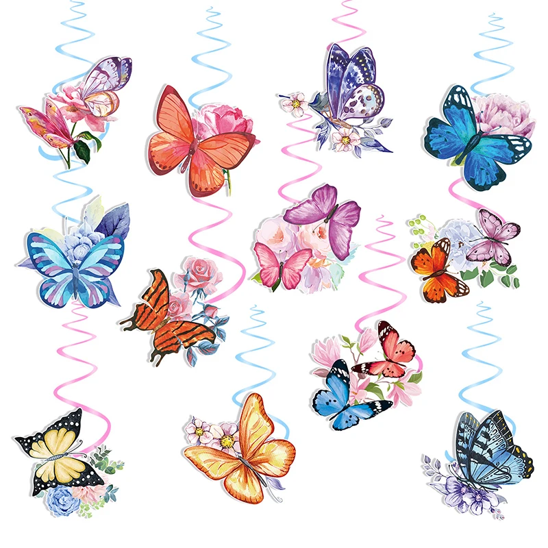 

1 Set Spring Butterfly Insect Birthday Party Ceiling Hanging Swirls Spirals DIY Backdrops Wild Baby Shower Party Decorations