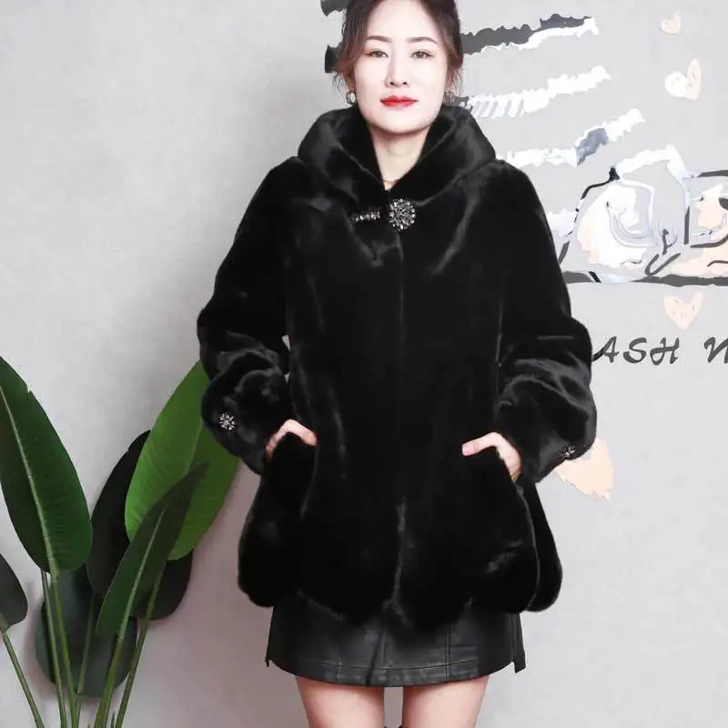 Winter Jacket Women 2021 Short Coats Women Winter 2021 Elegant Luxury Faux Mink Fur Coats for Women Warm Thick Hooded Fur Coat
