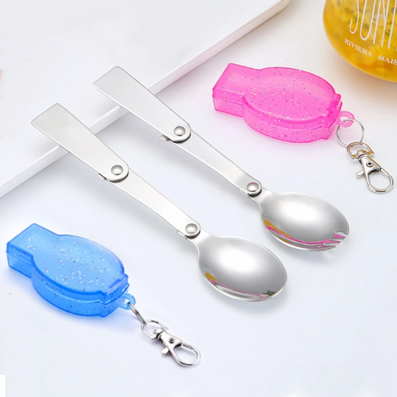 

304 Stainless Steel Solding spoon Creative Tableware Outdoor Portable Three-Fold Spoon Fork Travel Folding Spoon Storage Box