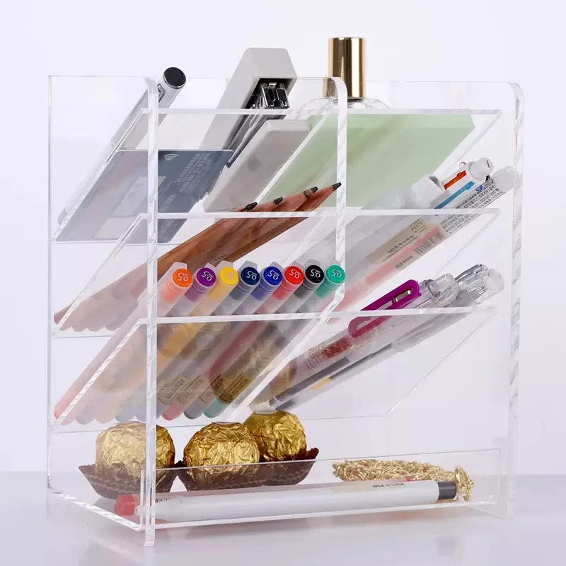 SANRUI Acrylic Desk Pen Holder Pencil Makeup Storage Box Marker Storage Organizer Rack