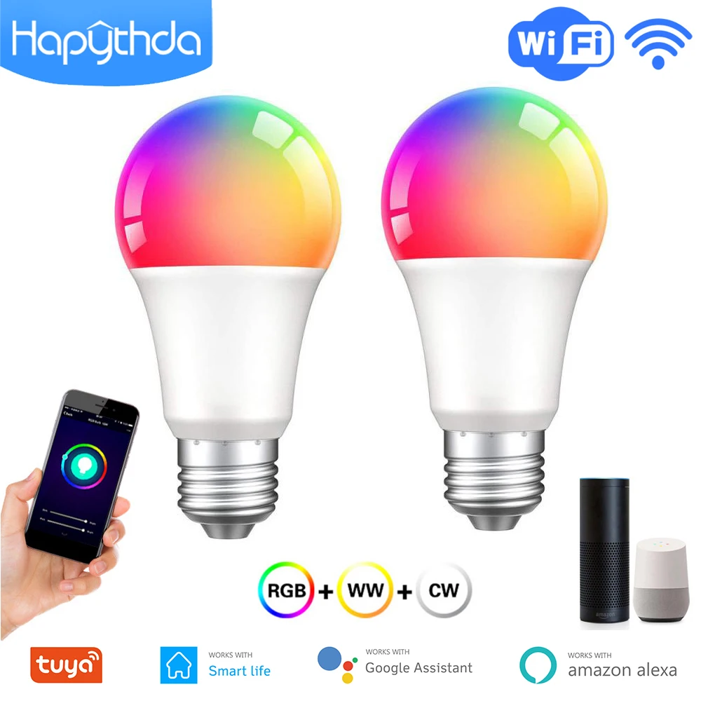 

Умсветильник лампа Hapythda, 15 Вт, с Wi-Fi, RGB-подсветкой, E27, светодиодная лампа с регулируемой яркостью, освещение для вечерние, управление через п...
