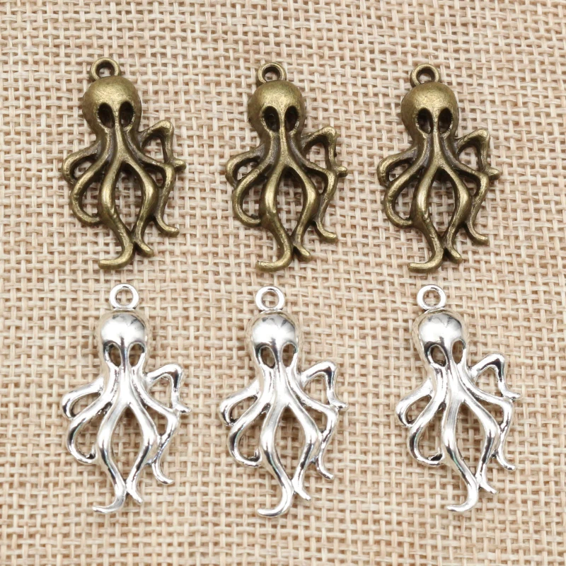 20 шт 31x17 мм бронзовый античный посеребренный осьминог подвески ручной работы кулон: DIY для браслета ожерелья