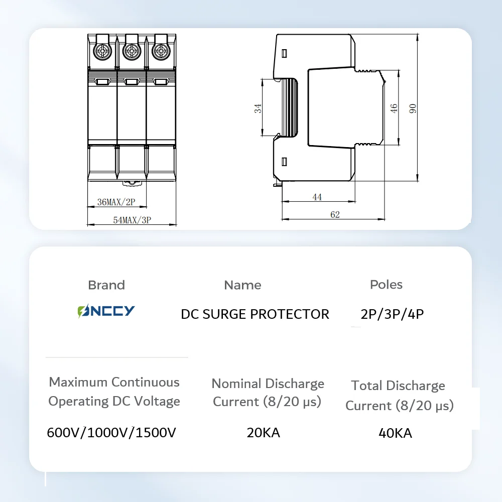 ONCCY Solar PV DC SPD сетевой фильтр 2P 3P 600V 1000V 20KA 40KA разрядник молниезащита Din-рейка