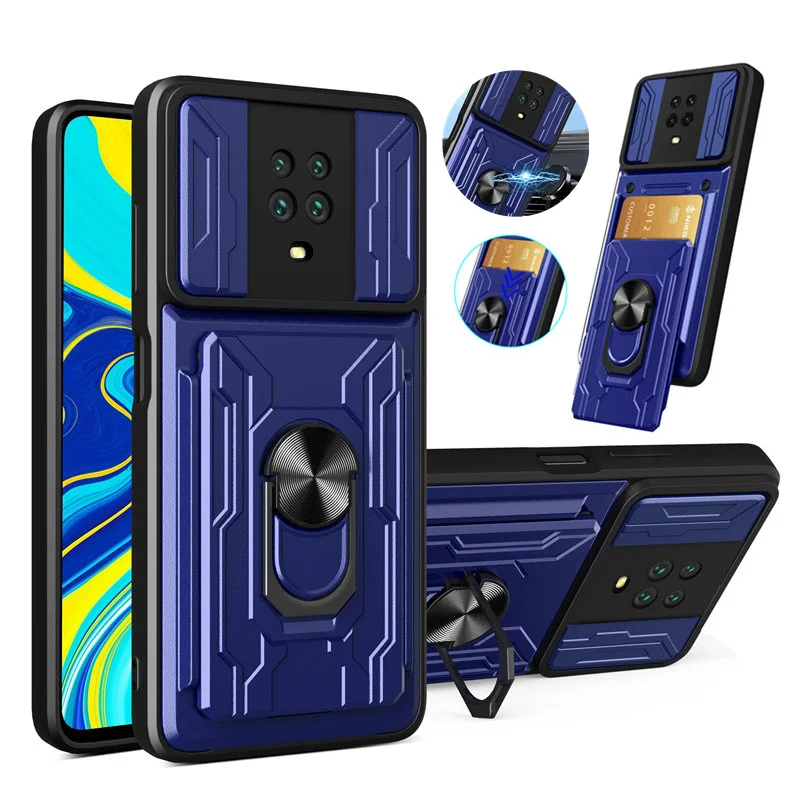 

For Xiaomi Redmi Note 9S Case Magnetic Ring Armor Phone Cases for Redmi Note 9 Pro Max Card Slot Bracket Stand Holder Back Cover