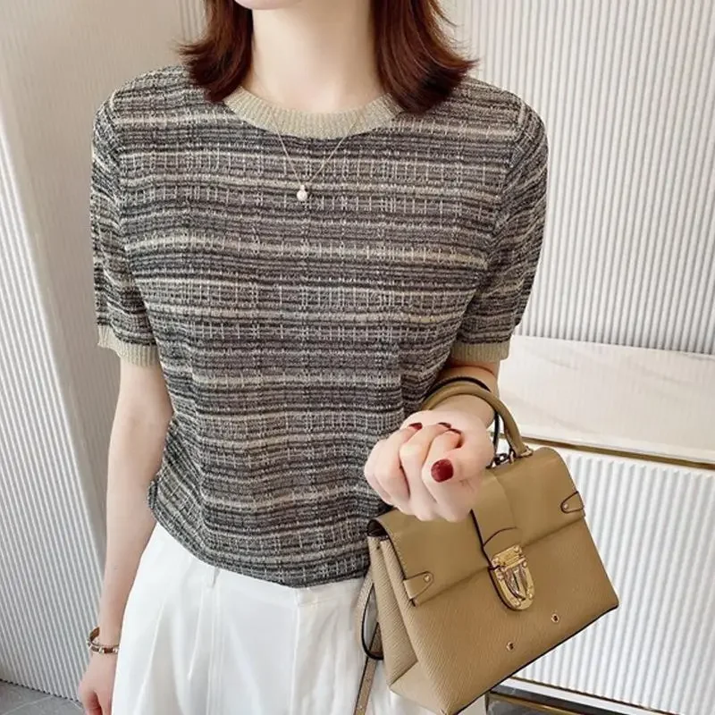 Женская футболка из ледяного шелка с короткими рукавами лето 2023 новый стиль