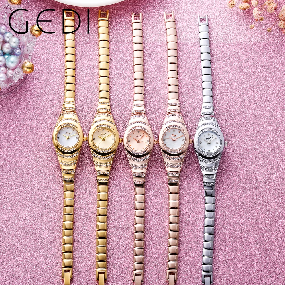GEDI Ladies Wrist Watches Dress Rose Gold Watch Women Crystal Diamond Watches Stainless Steel Clock Women Montre Femme 2023 New