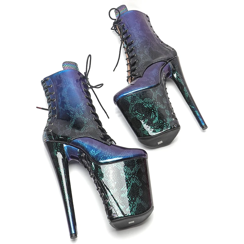 Leecabe 23CM/9inches  Super High Heel Pole Dancing Ankle Boots Lacing  Fashion Club Stage Performance boots 3B