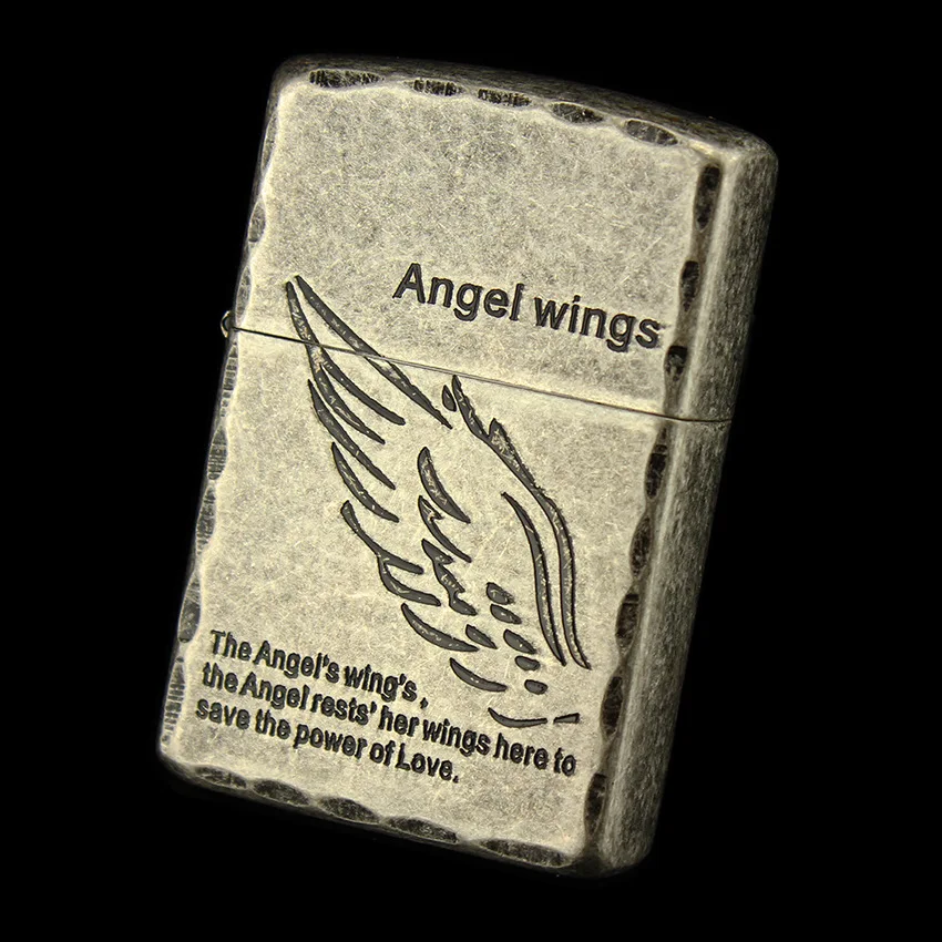 

Retro Classic windproof oil Cigarette Lighters Angel wings Kerosene Flint Petrol Vintage Gasoline Lighter OIL Petrol Refillable