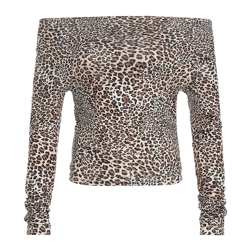 Женская Футболка С Длинным Рукавом CIBBAR Y2K Короткий Топ Леопардовым Принтом В