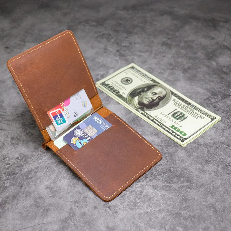 Handmade Genuine Leather Money Clip Wallet for Men Male Crazy Horse Cowhide Short Bifold Slim Money Clip (art.: 3a36f3715ff) - 3a36f3715ff